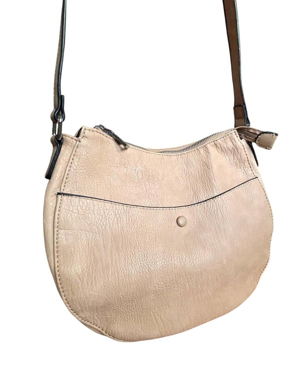 Isabelle Beige Leather Crossbody Bag with Adjustable Strap